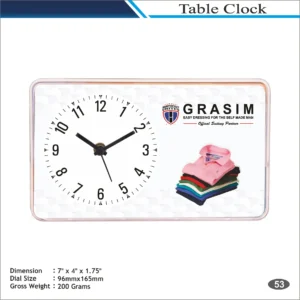 Customizable Rectangle Shape Grasim Fabric Theme Table Clock MOQ 100 Pcs (White Color)