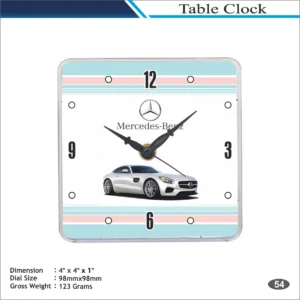 Customizable Square Shape Mercedes Car Theme Table Clock MOQ 100 Pcs (White & Blue Color)