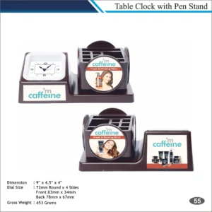 Customizable Rectangle Shape Table Clock with Pen Stand MOQ 100 Pcs (Black Color)