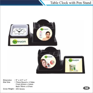 Customizable Rectangle Shape Table Clock with Pen Stand MOQ 100 Pcs (Black Promotional Design)