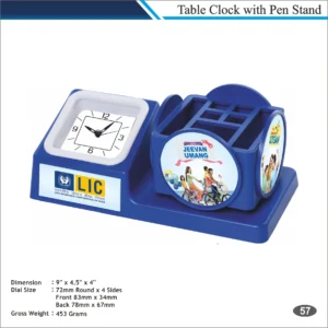Customizable Rectangle Shape Table Clock with Pen Stand MOQ 100 Pcs (Blue Color)
