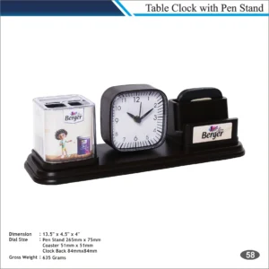 Customizable Rectangle Shape Table Clock with Pen Stand MOQ 100 Pcs (Black Classic Design)