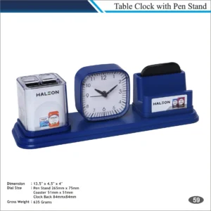 Customizable Rectangle Shape Table Clock with Pen Stand MOQ 100 Pcs (Blue Modern Design)