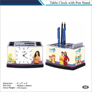Customizable Rectangle Shape Promotional Table Clock with Pen Stand MOQ 100 Pcs (Printed Design)
