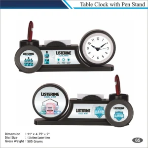 Customizable Rectangle Shape Dual Coaster Table Clock with Pen Stand MOQ 100 Pcs (Black)
