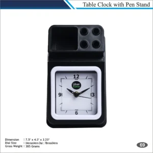 Customizable Mini Desk Organizer Table Clock MOQ 100 Pcs (Black)
