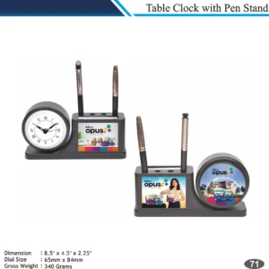 Customizable Dual Dial Table Clock with Pen Stand MOQ 100 Pcs (Black & Grey)