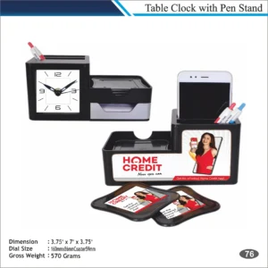 Customizable Paper Holder Table Clock with Pen Stand MOQ 100 Pcs (Black)