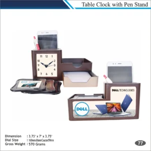 Customizable Paper Holder Table Clock with Pen Stand MOQ 100 Pcs (Brown)