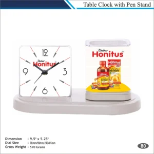 Customizable Display Stand Table Clock with Product Holder MOQ 100 Pcs (White & Red)