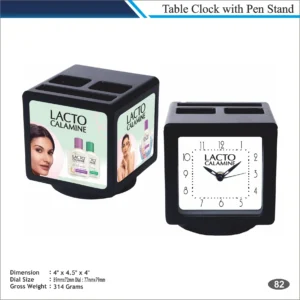 Customizable Cube Desk Organizer Table Clock with Pen Stand MOQ 100 Pcs (Black)