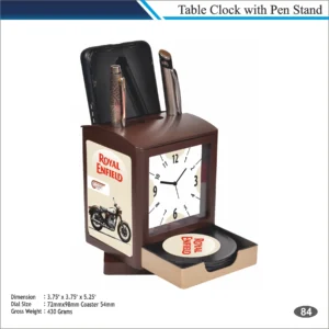Customizable Cube Table Clock with Pen Stand & Coaster Tray MOQ 100 Pcs (Brown)