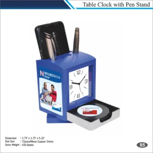 Customizable Cube Table Clock with Pen Stand & Coaster Tray MOQ 100 Pcs (Blue)