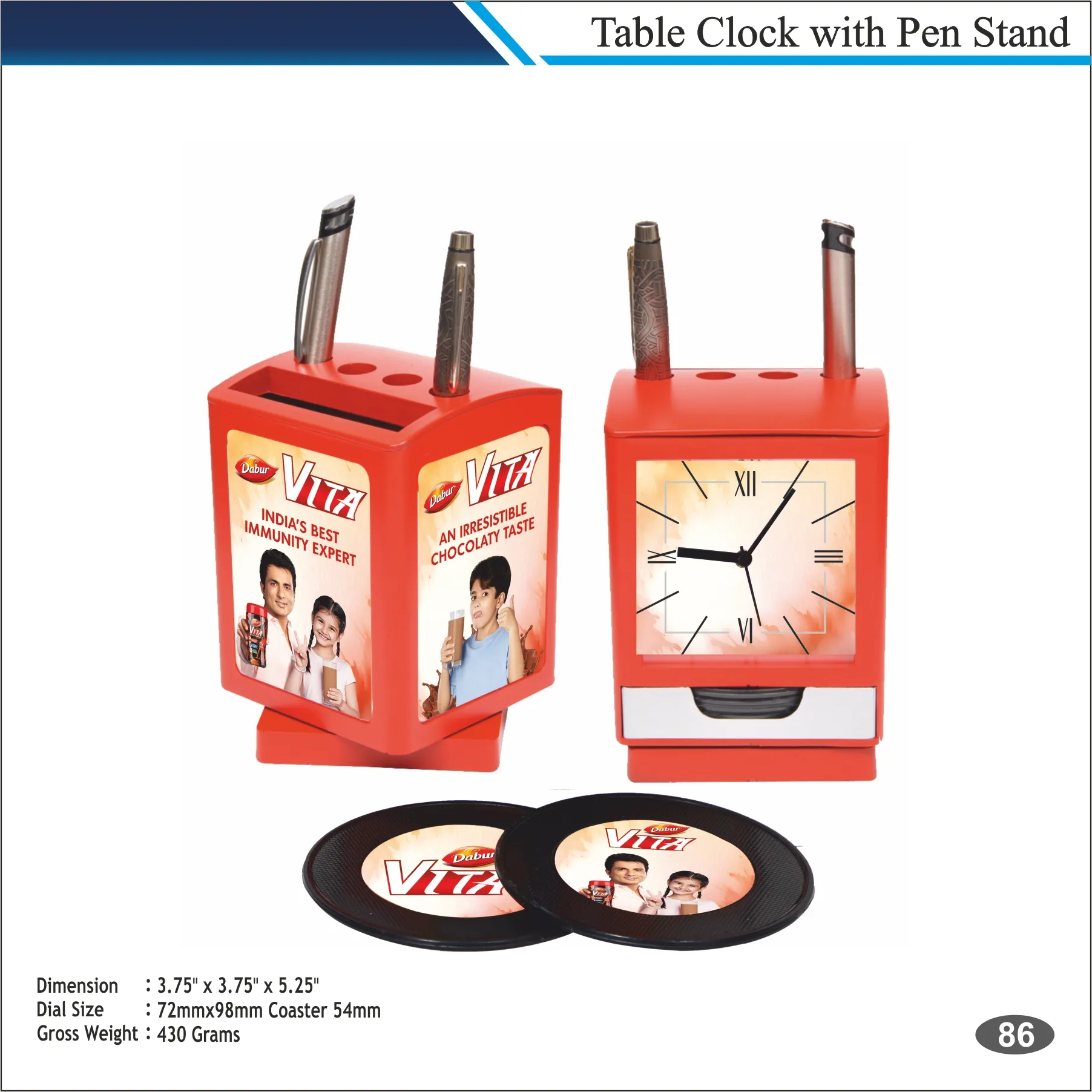 Customizable Cube Table Clock with Pen Stand & Coaster Tray MOQ 100 Pcs (Orange)