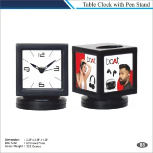 Customizable Rotating Base Table Clock with Branding Panel MOQ 100 Pcs (Black)