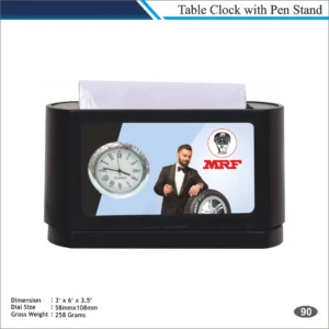 Customizable Paper Holder Table Clock with Branding Panel MOQ 100 Pcs (Black)