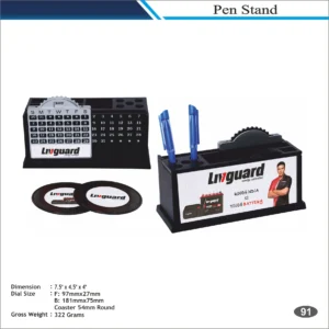 Customizable Calendar Table Clock with Coasters & Pen Stand MOQ 100 Pcs (Black)