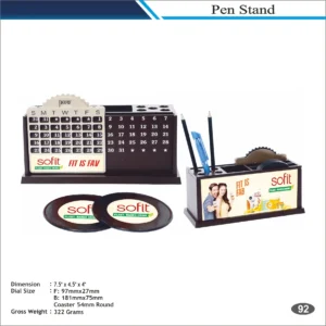 Customizable Calendar Table Clock with Coasters & Pen Stand MOQ 100 Pcs (Brown & Cream)