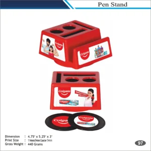 Customizable Square Shape Dual Slot Red Pen Stand with Coaster MOQ 100 Pcs