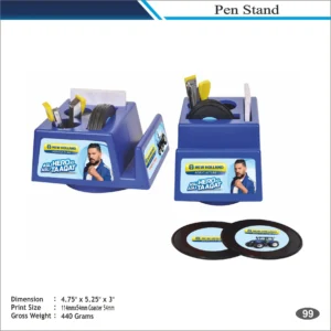 Customizable Square Shape Multi Utility Blue Pen Stand with Coaster MOQ 100 Pcs